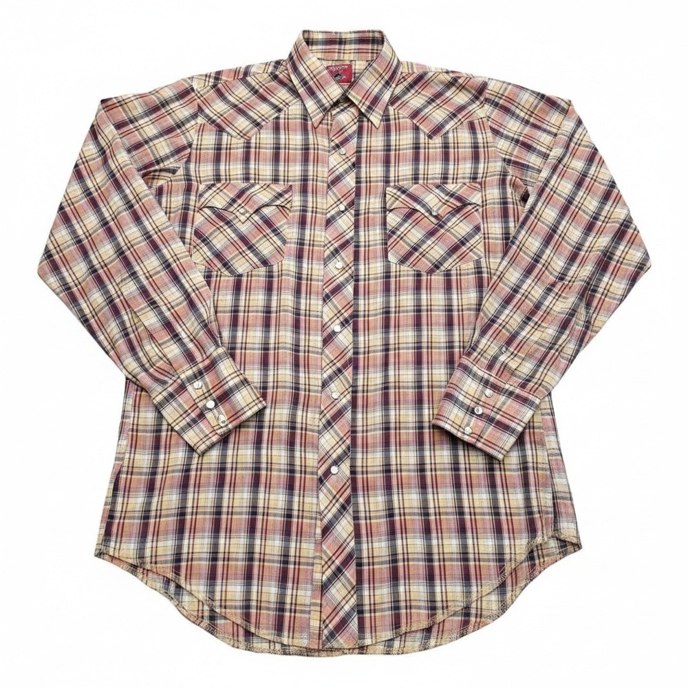 Chute #1 Western Pearl Snap‎ Shirt Mens Large Plaid Long Sleeve Cowboy Rodeo